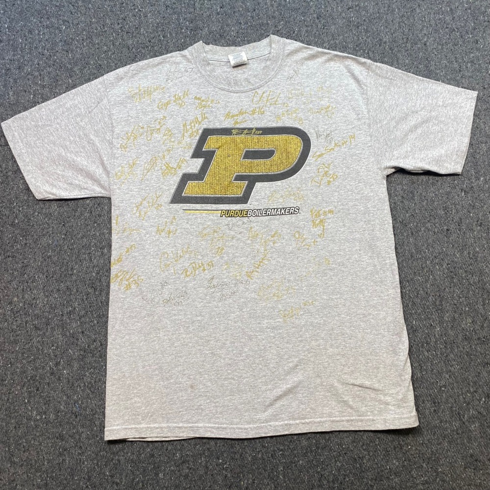 Jerzees Purdue Boilermakers TShirt Sz XL Mens Gray Signed College Sports Fan Tee